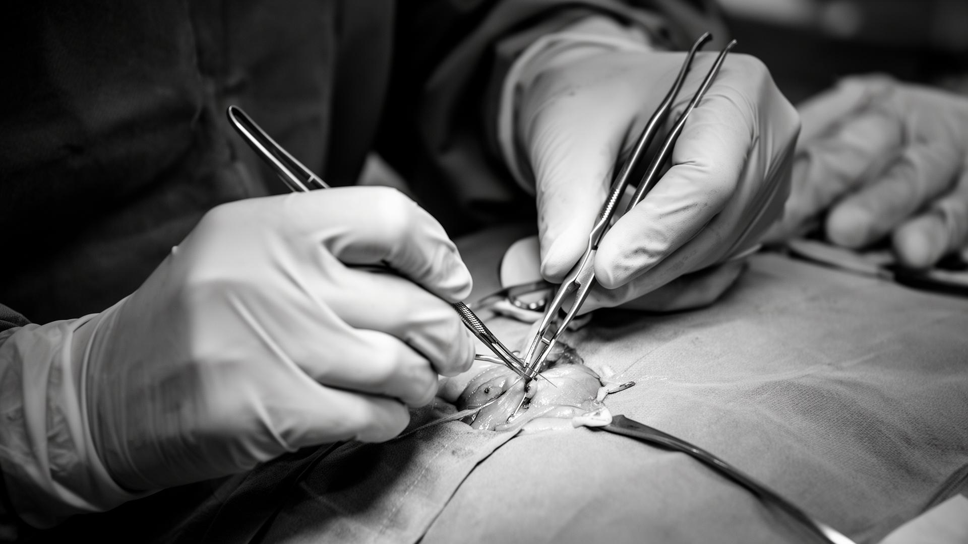 Surgeon's hands performing microsurgery